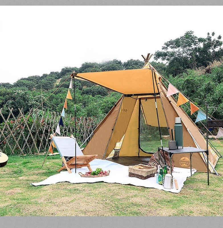 Outdoor 4-Person Indian Pyramid Family Parent-Child Camping Sunshade with Foyer Rainproof Tent(The logistics price Pls Contact us)