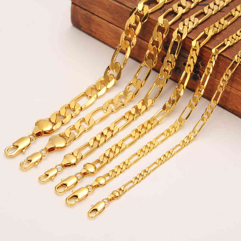 Mens women039s Solid Gold GF 4 5 7 9 10 mm Width Select Italian Figaro Link Chain bracelet Fashion Jewelry whole