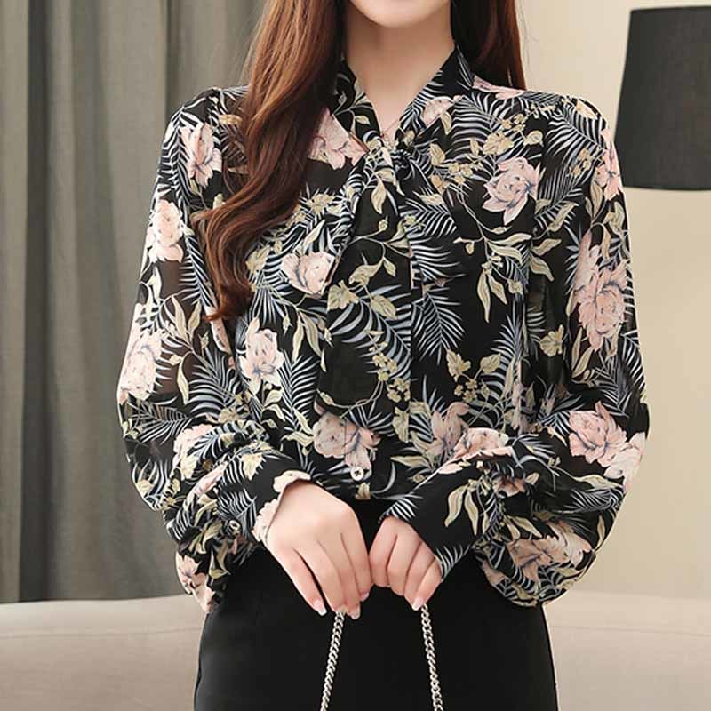Autumn Korean Style Cardigan Lantern Sleeve Bow Tie Print Office Lady Long Women's Blouse Elegant Shirt Blusas 10675 210518