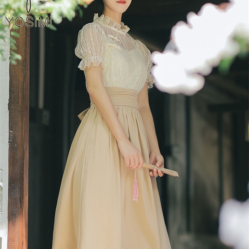 YOSIMI Summer Vintage Khaki Patchwork Beige Mesh Stand Neck Short Sleeve Empire Fake Set Evening Party Long Women Dresses 210604
YOSIMI Summer Vintage Khaki Patchwork Beige Mesh Stand Neck Short Sleeve Empire Fake Set Evening Party Long Women Dresses 210604