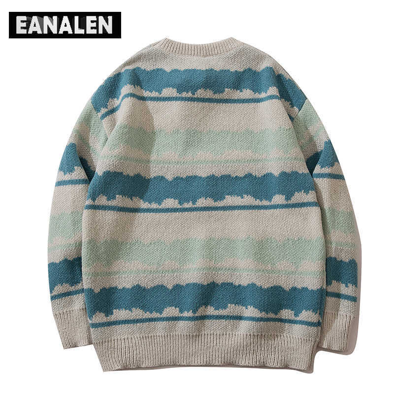 Harajuku vintage jumper striped ugly sweater streetwear pullover men oversized hip hop punk knitwear video grandpa sweater 210818