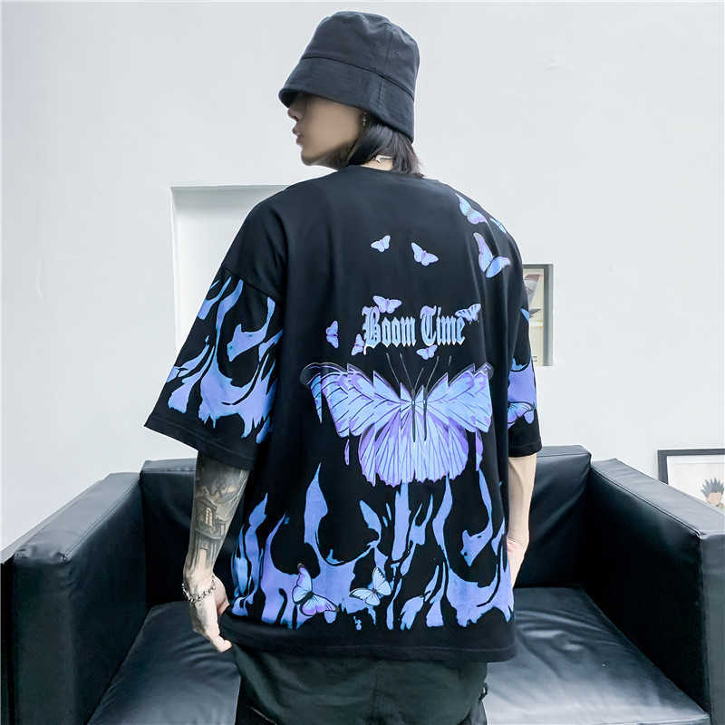 Flame Butterfly Street Fashon T-shirt Men Summer Crew Neck Men's Tshirt Hip Hop Tee Shirts 210623