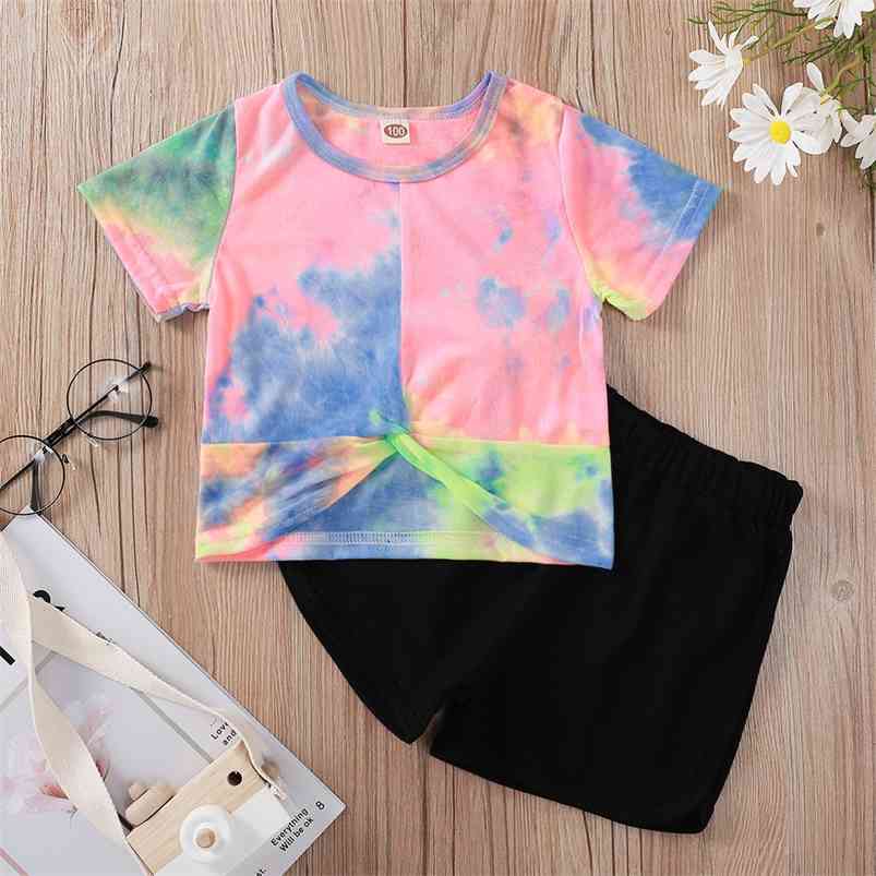 Summer Children Sets Short Sleeve O Neck Pink Tie-dye T-shirt Black Solid Shorts Cute Girls Boys Clothes Set 3-10T 210629
Summer Children Sets Short Sleeve O Neck Pink Tie-dye T-shirt Black Solid Shorts Cute Girls Boys Clothes Set 3-10T 210629