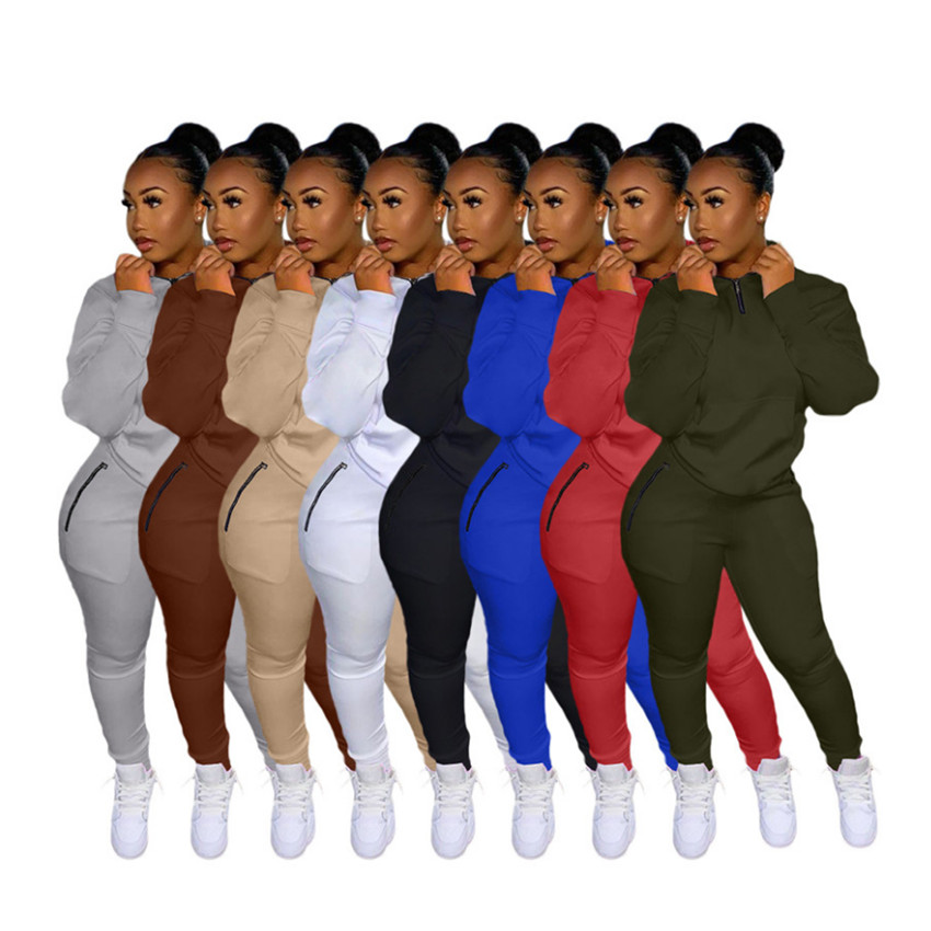 Fall Winter Women Tracksuits 2XL Long Sleeve Sweatsuits Pullover Hoodie Sweatpants Two Piece Set Workout Sportswear Active Wear Solid Outfits Wholesal