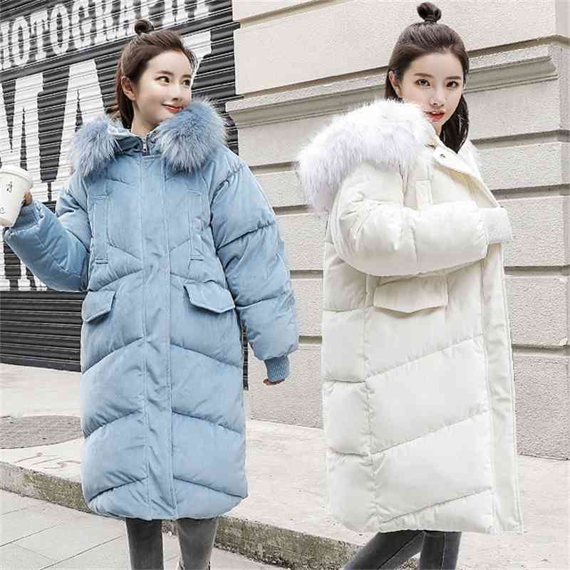Pleuche thicken Parkas Women Coats Fashion Winter Loose Jackets Hooded Faux Fur Long Coat Female Warm Wadded Outerwear D274 210512