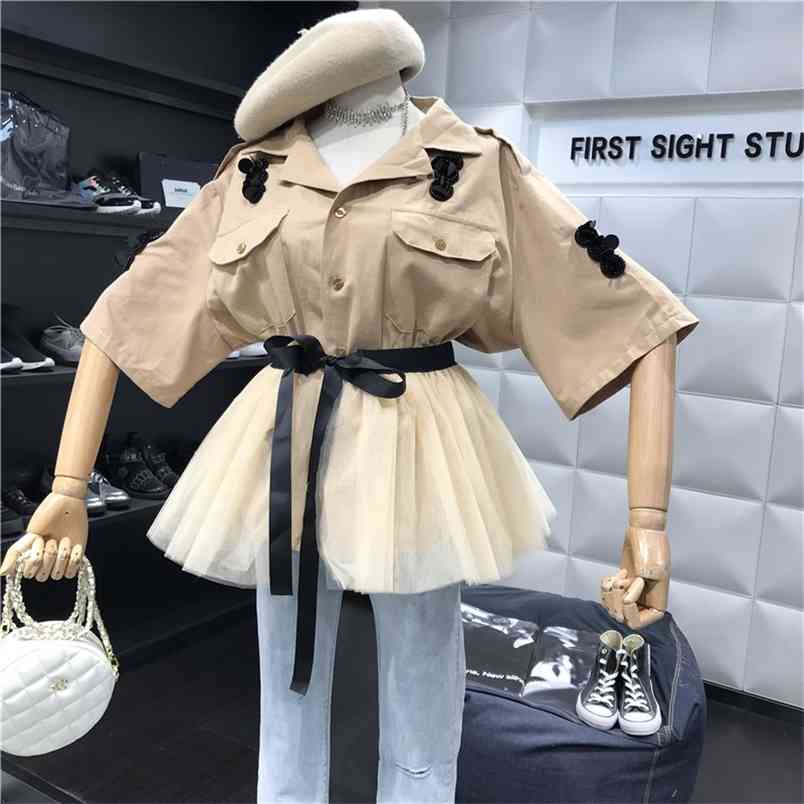 Women Two Piece Outfits Sequined Embroidery Half Sleeve Khaki Jacket Blouse + Lace-up Patchwork Tulle Mesh Skirt Set 210519, Picture color
Women Two Piece Outfits Sequined Embroidery Half Sleeve Khaki Jacket Blouse + Lace-up Patchwork Tulle Mesh Skirt Set 210519, Picture color