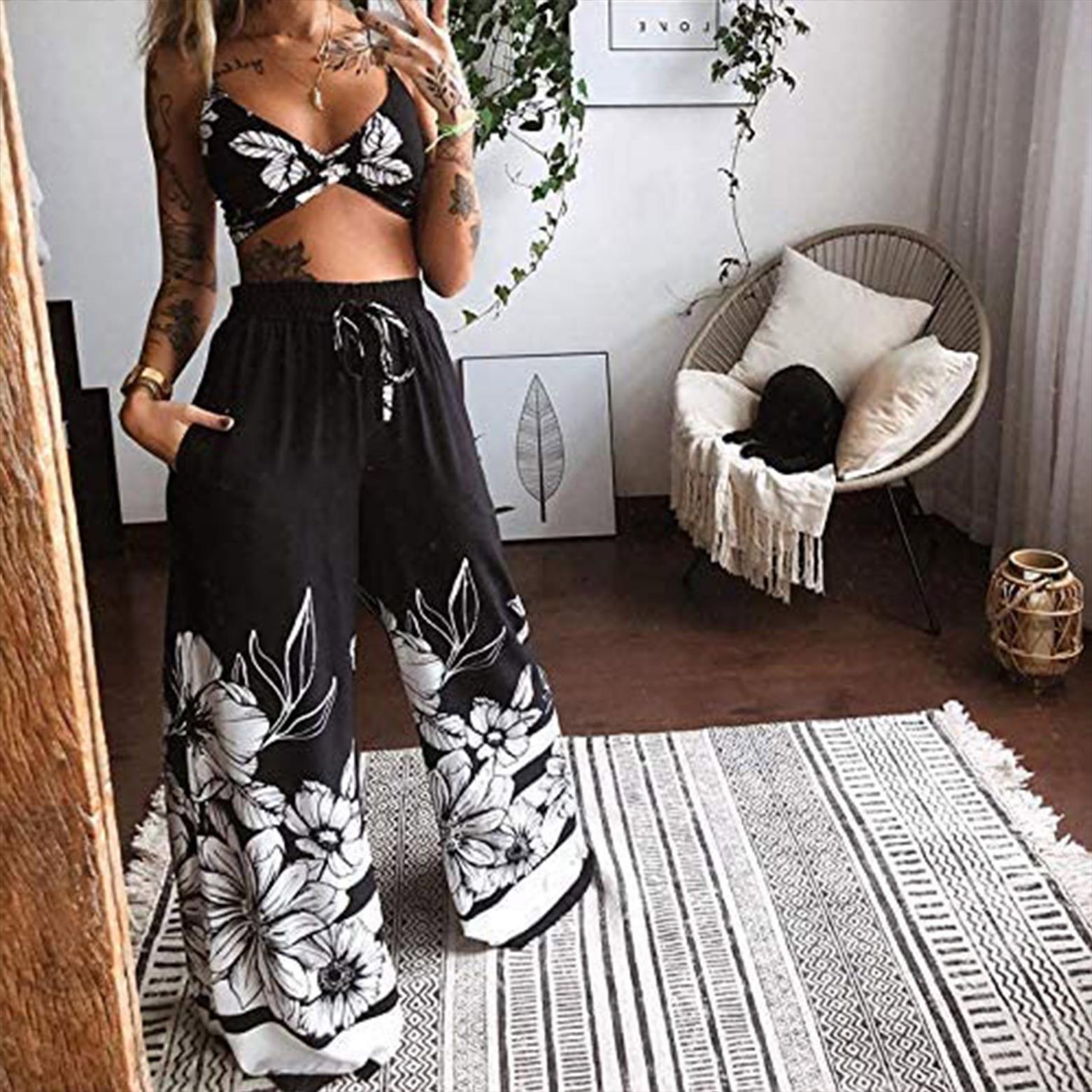 vetement femme butterfly womens pants printed sleeveless camis long 2 piece set ensemble, White
vetement femme butterfly womens pants printed sleeveless camis long 2 piece set ensemble, White