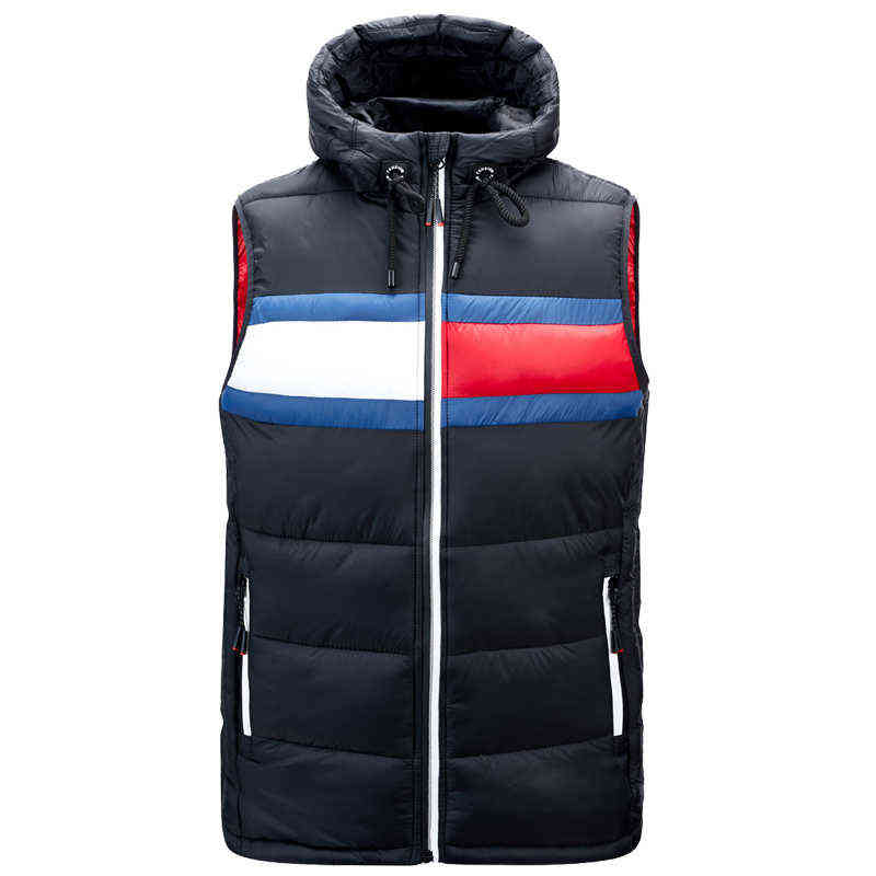 Autumn Winter Men Hooded Vest Sleeveless Coat Waterproof Patchwork Thick Comfortable Dashion Waistcoat Size 4XL 211111