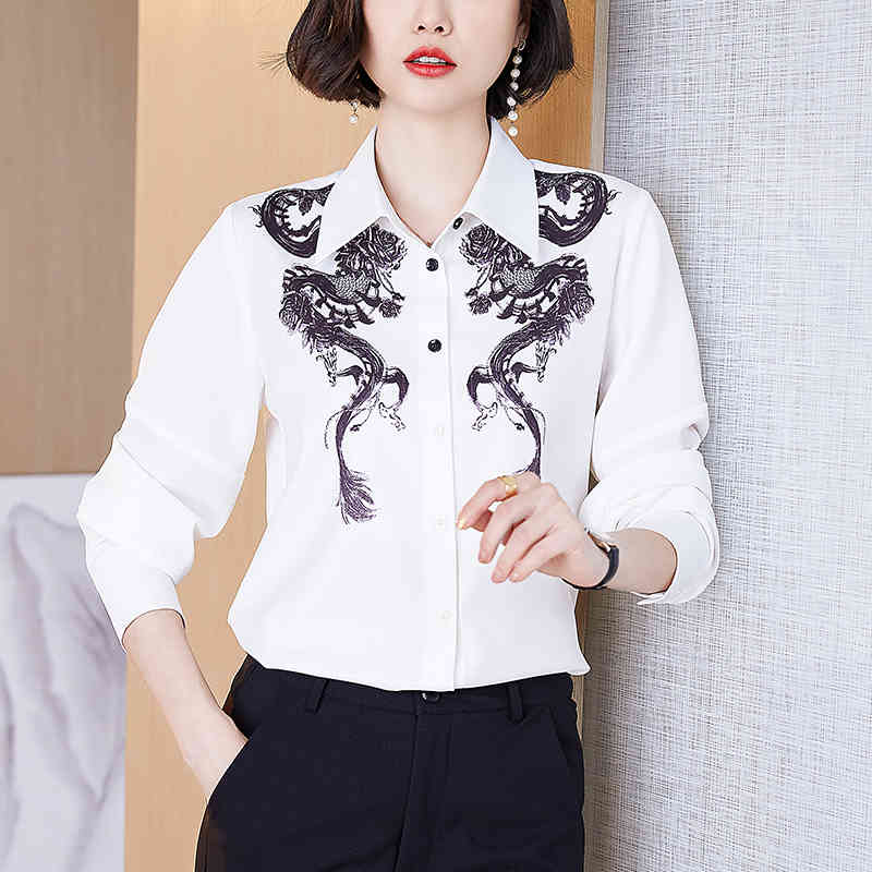 Korean Chiffon Blouse Women Spring Fashion Lace Patchwork Turn-down Collar Long Sleeve Office Wear Lady Shirts Plus Size Tops 210515