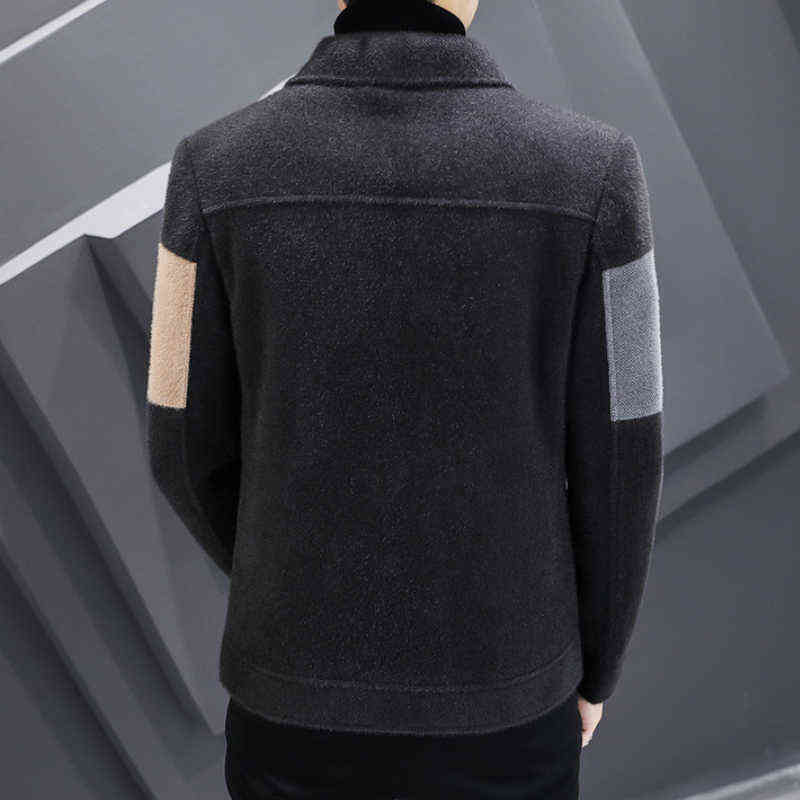 Winter Wool Blends Jacket Men Short Casual Business Trench Coat Slim Stitching Windbreaker Social Streetwear Overcoat 211119