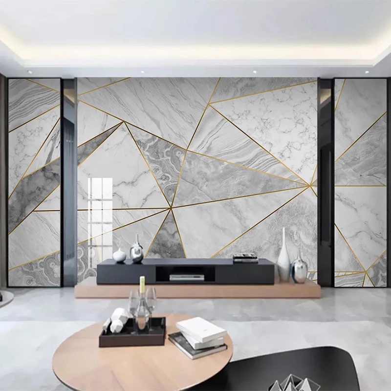 Custom Mural Self Adhesive Wallpaper 3D Jazz White Modern Geometric Marble Wall Living Room TV Sofa Home Decor Waterproof