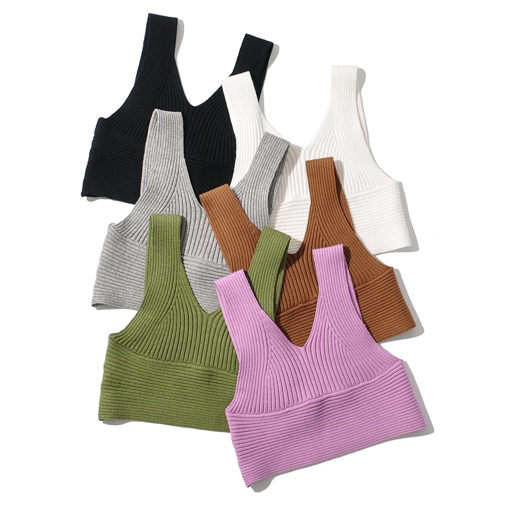 Sexy Knitted Chest Crescent V neck Camis Women Spaghetti Strap crop Top Camisetas Strappy Bra Tank Vest Tee 6 color 210429