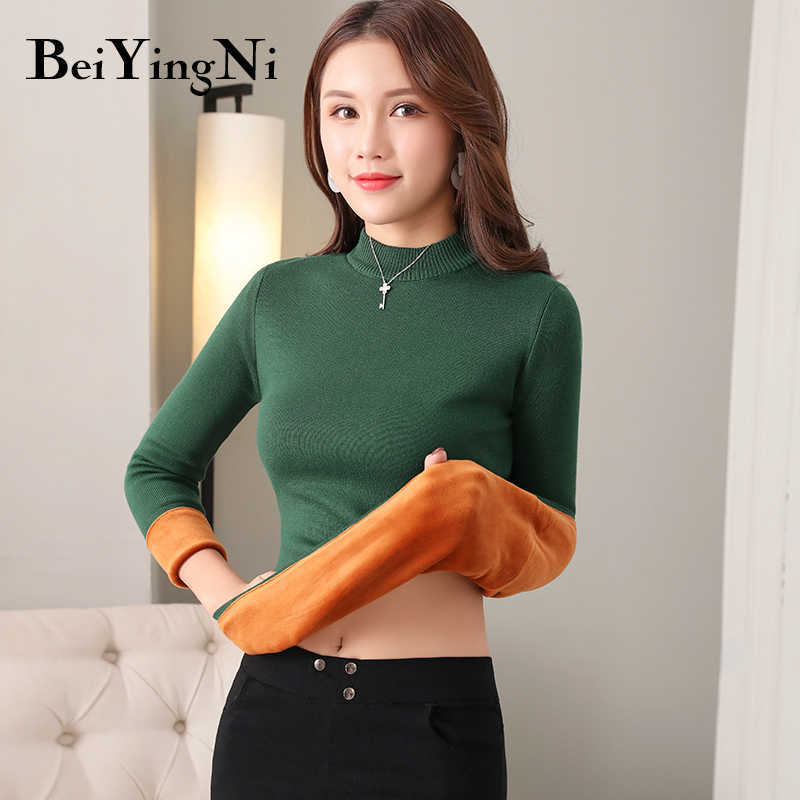 Beiyingni Women Sweaters Pullovers Fleece Warm Thick Elasticity Female Clothes Slim Jumper Autumn Winter Knitted Sweater Korean 210918