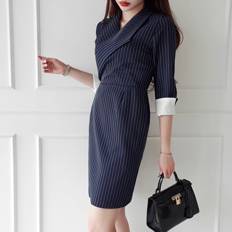 Arrival Stripe Blazer Dress Women Korea OL Elegant Autumn And Summer Chic Dresses Vestidos 210520