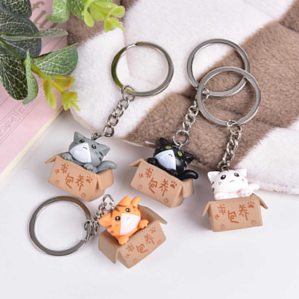 1pcs Creative Personality Cute Little Cat Box Keychain For Women Men Keychain Bag Pendants R250728