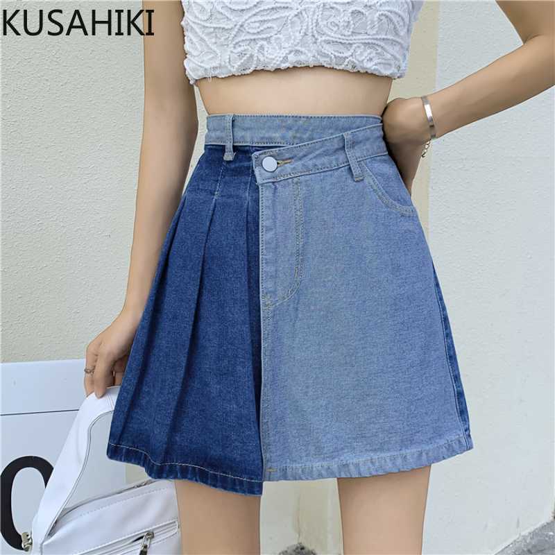 KUSAHIKI Korean Contrast Color Jeans Woman Skirts Summer High Waisted A-line Pleated Skirt Causal Faldas Largas Mujer 6J068 210602, Blue
KUSAHIKI Korean Contrast Color Jeans Woman Skirts Summer High Waisted A-line Pleated Skirt Causal Faldas Largas Mujer 6J068 210602, Blue