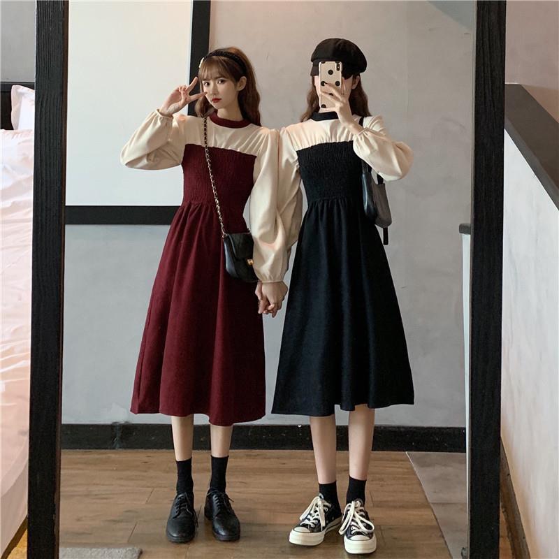 Elegan Dress Korean Spring Long Sleeve O-Neck Kawaii Dress Women Preppy Style Slim Party Midi Dress Female Winter 210521