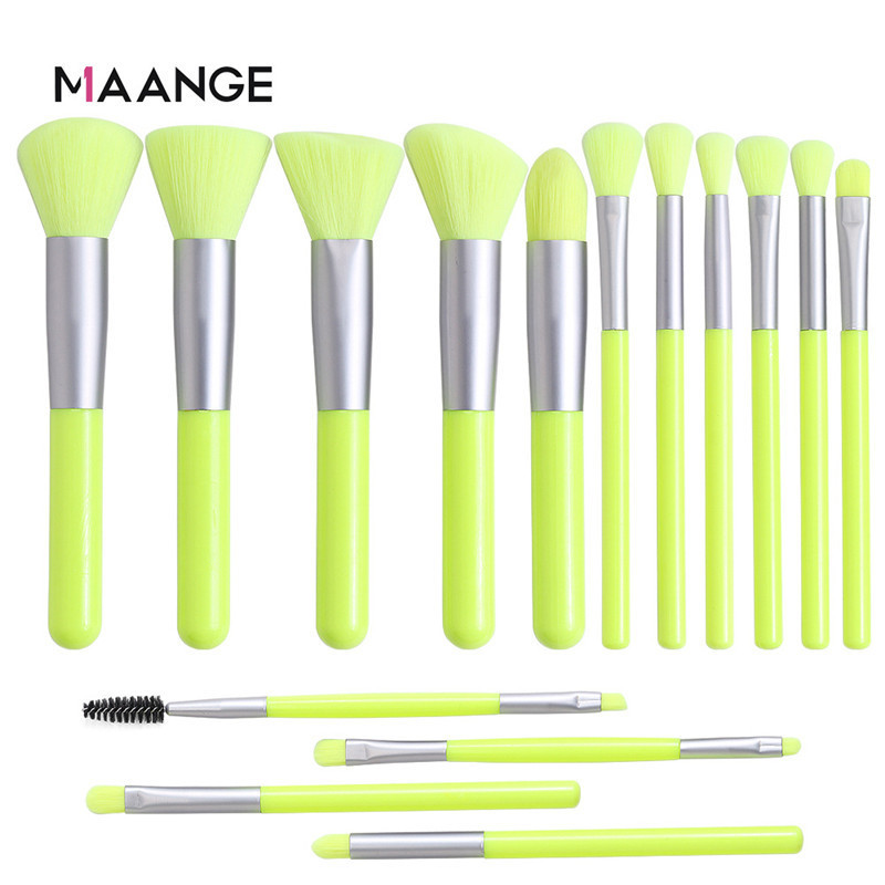 MAANGE Fluorescent Series Makeup Brushes Tool Set Powder Eye Shadow Foundation Blush Blending 15pcs Make Up Brush Kit Brocha De Maquillaje