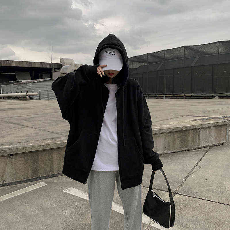 Women Jacket Blouses Sweatshirts Casual Couple Tops Thicken Gray Hoodie Long Sleeve Loose Simple Coat Veste Femme Bomber Jacket 211109