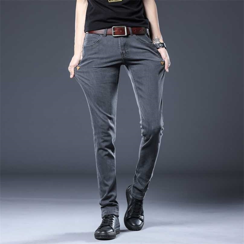 BROWON Korean Style Skinny Jeans Men Ripped Fashion Mid Waist Long Length Stretch Denim Pant Plus Size Slim Pencil 211111