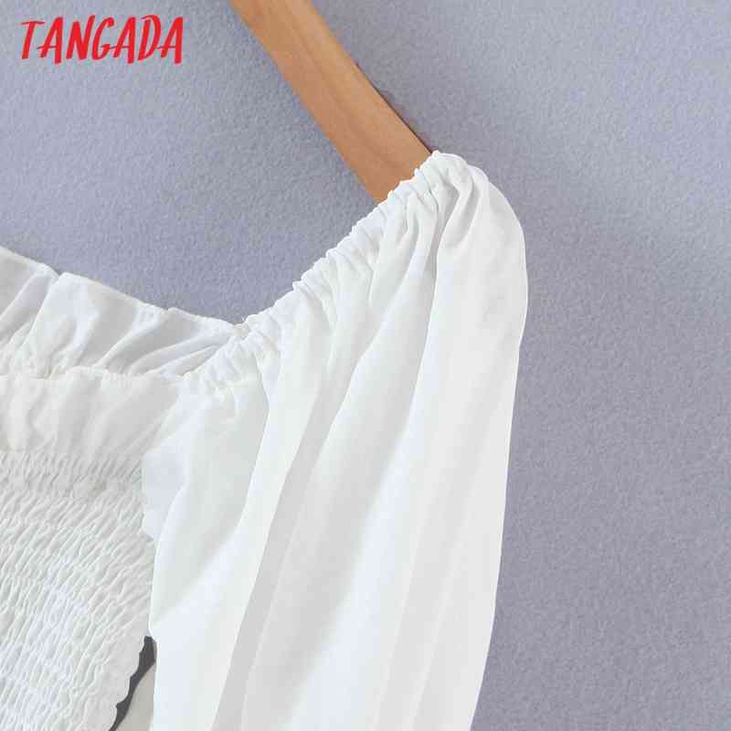 Women Retro White Ruffles Shirt Summer Blouse Puff Sleeve Chic Female Short Tops 8M7 210416