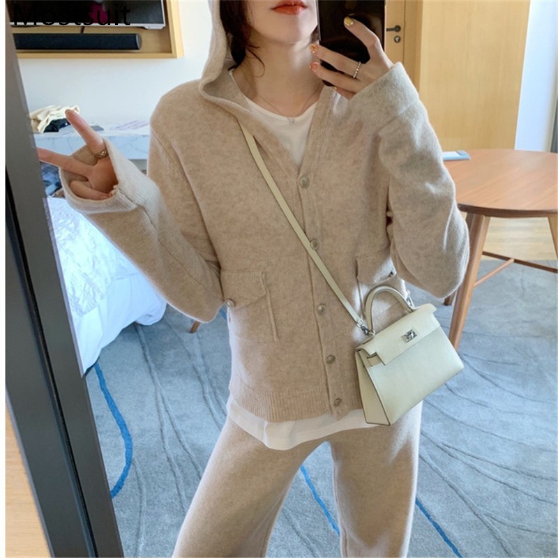 Fashion Solid Knitted Two Piece Set Women Hooded Sweatshirt + Sweater Pants Tracksuits Casual Korean Female Sport Sets 210518, Apricot
Fashion Solid Knitted Two Piece Set Women Hooded Sweatshirt + Sweater Pants Tracksuits Casual Korean Female Sport Sets 210518, Apricot