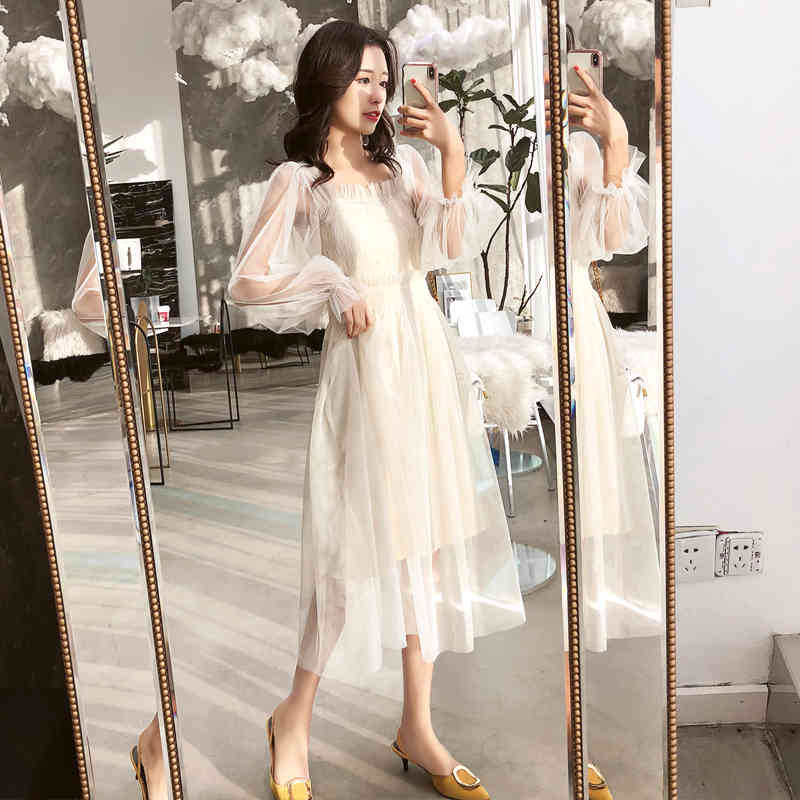 Fashion Woman Long Sleeve with Small Fairy Dress Spring Lace A Word Fresh and Lovely Collar Wome's 1940 210518