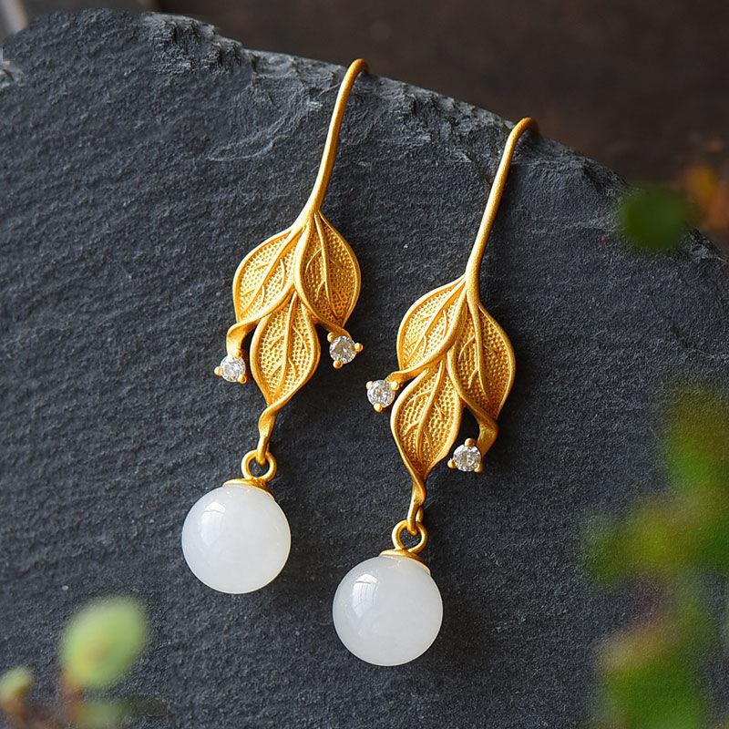 Dangle & Chandelier Original Natural Hetian White Jade Leaf Earrings Chinese Style Retro Unique Ancient Gold Craft Noble Women Silver Jewelr
Dangle & Chandelier Original Natural Hetian White Jade Leaf Earrings Chinese Style Retro Unique Ancient Gold Craft Noble Women Silver Jewelr