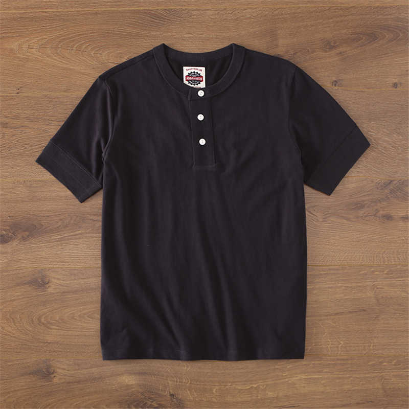 Japanese Harajuku Vintage Short Sleeve Henley Collar T Shirt for Men Urban Boys Streetwear Casual Plus Size 210629