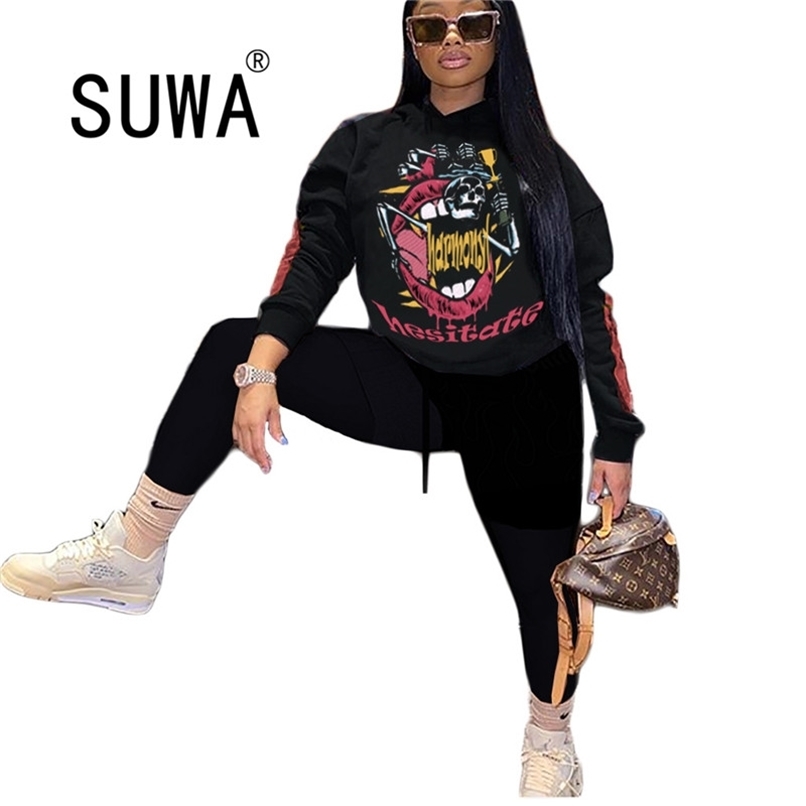 Loungewear Women Clothing Sets Fall Winter Workout Two Piece Outfits Long Sleeve Cartoon Sweatshirt Top High Waist Hip Hop Pants 210525, Black
Loungewear Women Clothing Sets Fall Winter Workout Two Piece Outfits Long Sleeve Cartoon Sweatshirt Top High Waist Hip Hop Pants 210525, Black