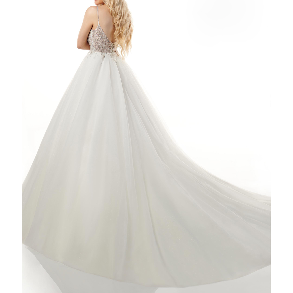 Glittering Sequin Embroidered Tulle Wedding Dress with a Plunging Sweetheart neckline Backless Bridal Gowns Sheer Bodice