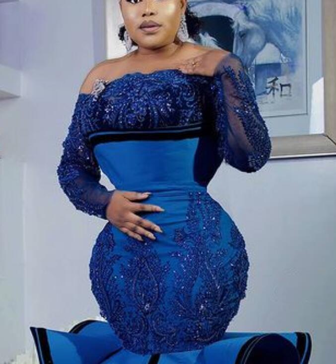 chic arabianinspired fulllength cocktail dress opulent blue beadwork intricate lace detailing