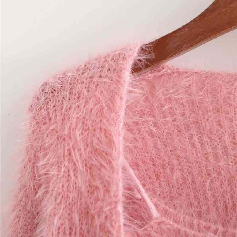 Sweet Women Causal Soft Loose Sweaters Fashion Ladies Pink Knitted Tops Elegant Female Chic Solid Two Piece Suit 210430