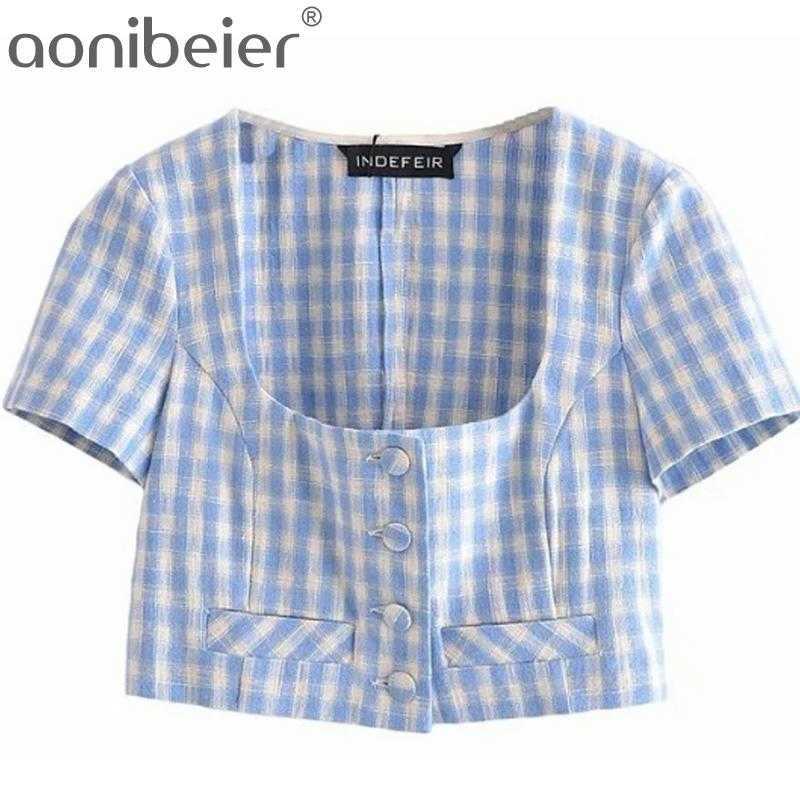 ZA Blue Gingham Cropped Tops Summer Women Short Sleeve Slim Plaid Shirt Chic Button Up Female Blouses 210604, 01
ZA Blue Gingham Cropped Tops Summer Women Short Sleeve Slim Plaid Shirt Chic Button Up Female Blouses 210604, 01