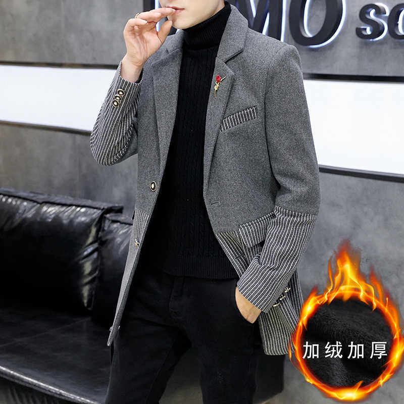 Winter Mens Wool Trench Coat Fashion Slim Fit Thicker Jackets Striped Splicing Steetwear Woolen Windbreaker Ropa De Hombre 210527, Black
Winter Mens Wool Trench Coat Fashion Slim Fit Thicker Jackets Striped Splicing Steetwear Woolen Windbreaker Ropa De Hombre 210527, Black