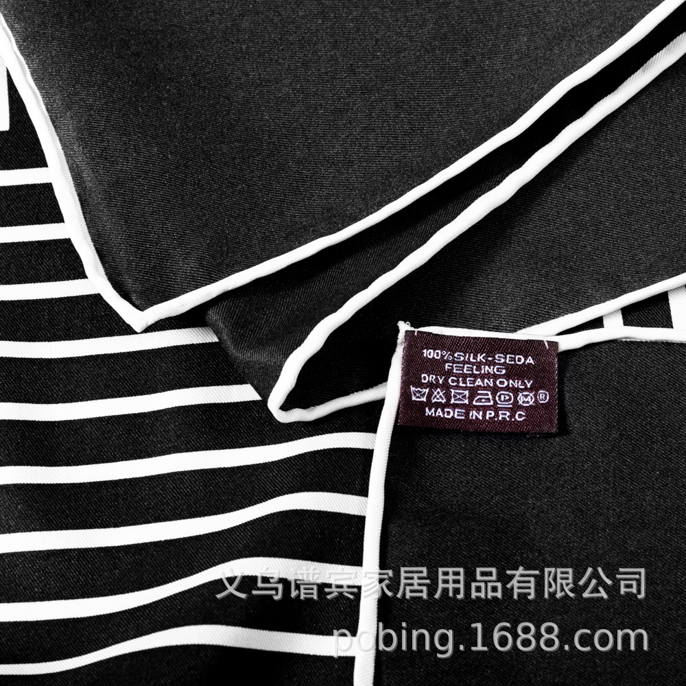 New Style Hand-curled Silk Scarf Women 90cm Twill Square Geometric Stripe Printing Shawl Turban Handkerchief