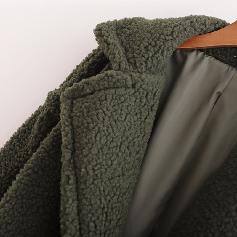 Women Thicken Warm Fleece Jacket Winter Solid Long Sleeve Casual Coat Girl Army Green Loose Teddy Coats Lady Manteau Femme 210515