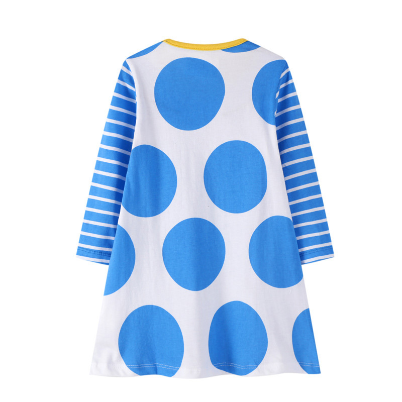 Girls Dress Spring Autumn FashionLong Sleeve Polka Dot Print Striped Long Princess Party Kid Clothes 210515