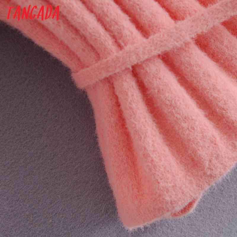 Women Elegant Pink Striped with Slash Jumper Lady Fashion Short Knitted Cardigan Coat 3H174 210416