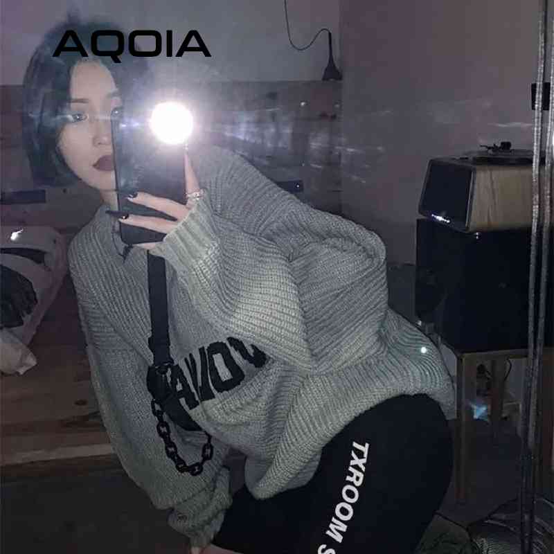 Streetwear Loose Letter embroidery Women Sweaters Korea Oversize Knit Woman Sweater Winter Fashion Female Pullover Clothing 210521