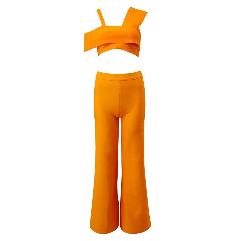 Bandage Women Set Suits Fashion Party Club Summer 2 Piece Short Top Flare Pants Two Outfits 210515