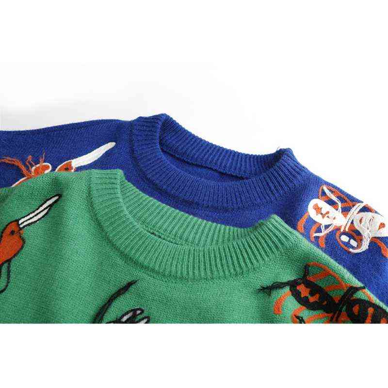 Women's Sweater Autumn Winter Korean Plus Size Fashion Pullover Knitted Baggy Oversized Animal Letter Embroidery Tops Sweater 211217