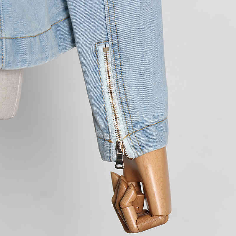 VGH Casual Patchwork Bowknot Denim Shirt For Women Bow Collar Long Sleeve Slim Blouse Female Fashion New Clothing Autumn 210421