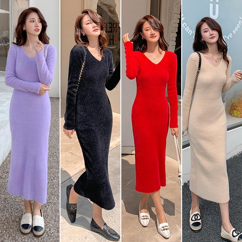 Casual Dresses Autumn Winter Women' Knitted Dress Harajuku Large Size Long Sleeve V-Neck Purple Black E Girl Sweater Designer Women
Casual Dresses Autumn Winter Women' Knitted Dress Harajuku Large Size Long Sleeve V-Neck Purple Black E Girl Sweater Designer Women