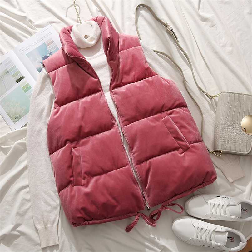 Women Sleeveless Vest Winter Warm Jacket Down Cotton Padded Female Veats Mandarin Collar Waistcoat 211120