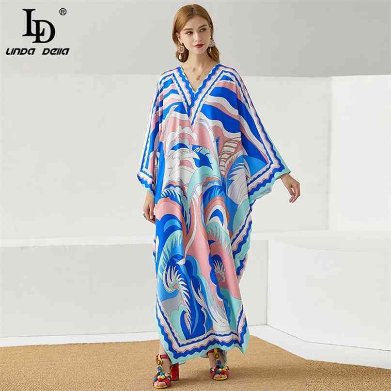 knitted Loose Dress Plus Size Women V-Neck Batwing Sleeve Bohemia Holidays Party Print Maxi Long robe gown 210522