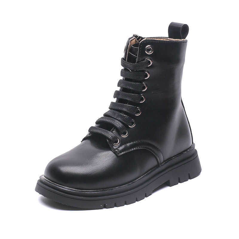 New Winter Chelsea Rain Boots for Big Kids Girl Waterproof Pu Leather Martin Boots Fashion Zipper Children High Top Rubber Boots H0828