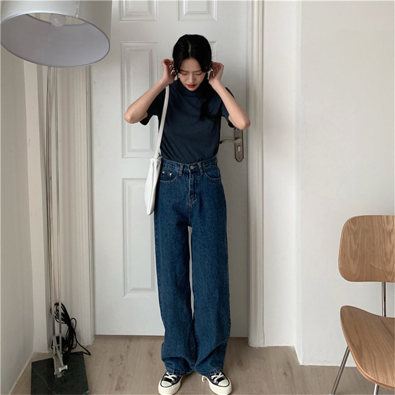 Stylish All-Match Straight Vintage Streetwear Plus Size Jeans Fashion Loose High Waist Women OL Denim Trousers 210421