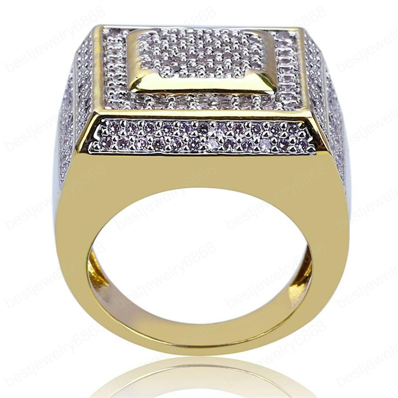 Mens Ring Vintage Hip Hop Jewelry Full CZ Bling Iced Out Copper Rings Real Gold Plated for Lover Fashion Jewelry