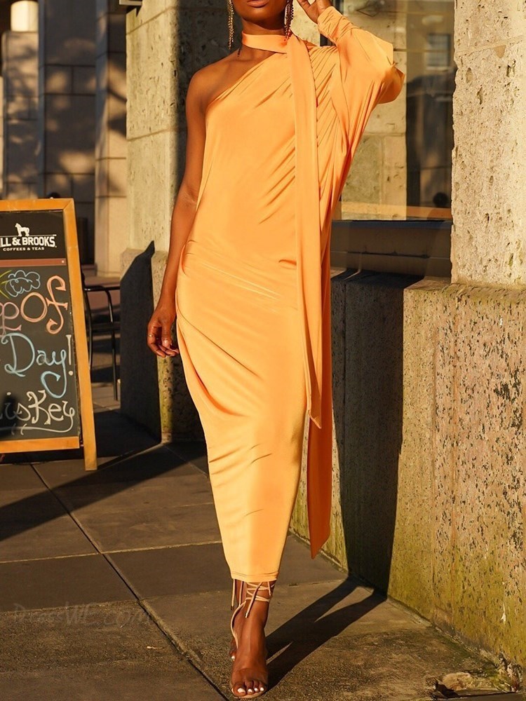 Women Dress One Shoulder Long Sleeve es Irregular Loose Ladies es Temperament Party Summer 210513